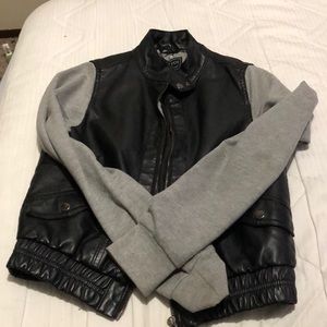 leather/ gray fabricated jacket